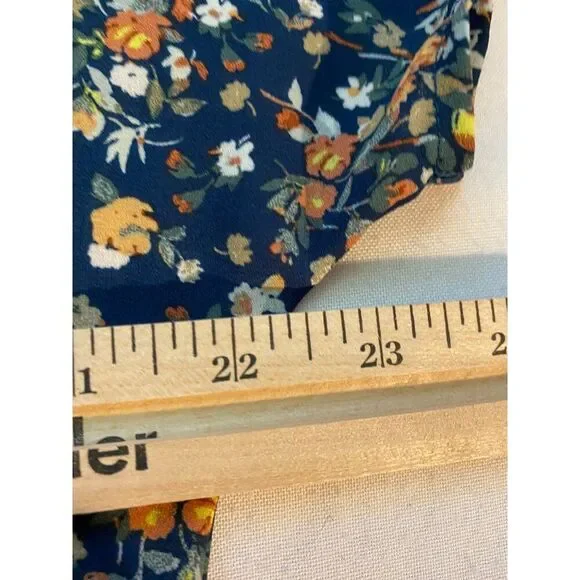 West K Top Women's XL Blue Floral Print Short Sleeve Faux Wrap Boho Peasant Boxy - Picture 6 of 16